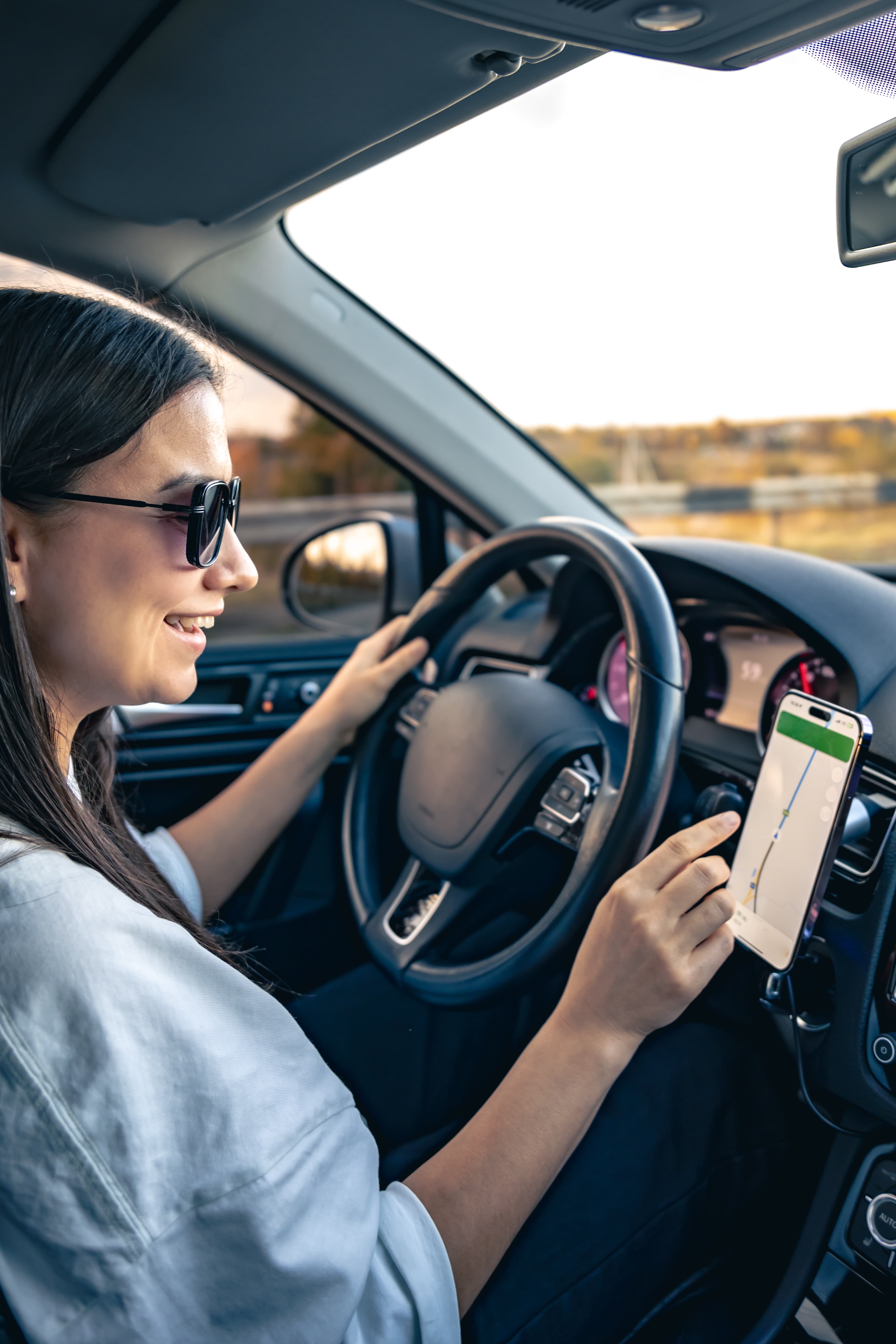 Driver using navigation in car
